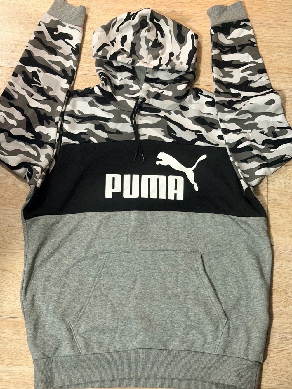 Puma Grey, Black & White Camo Panel Pullover Hoodie
